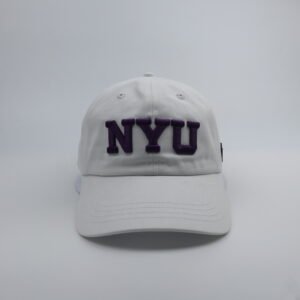 white twill adjustable snapback hat with 3d nyu embroidery