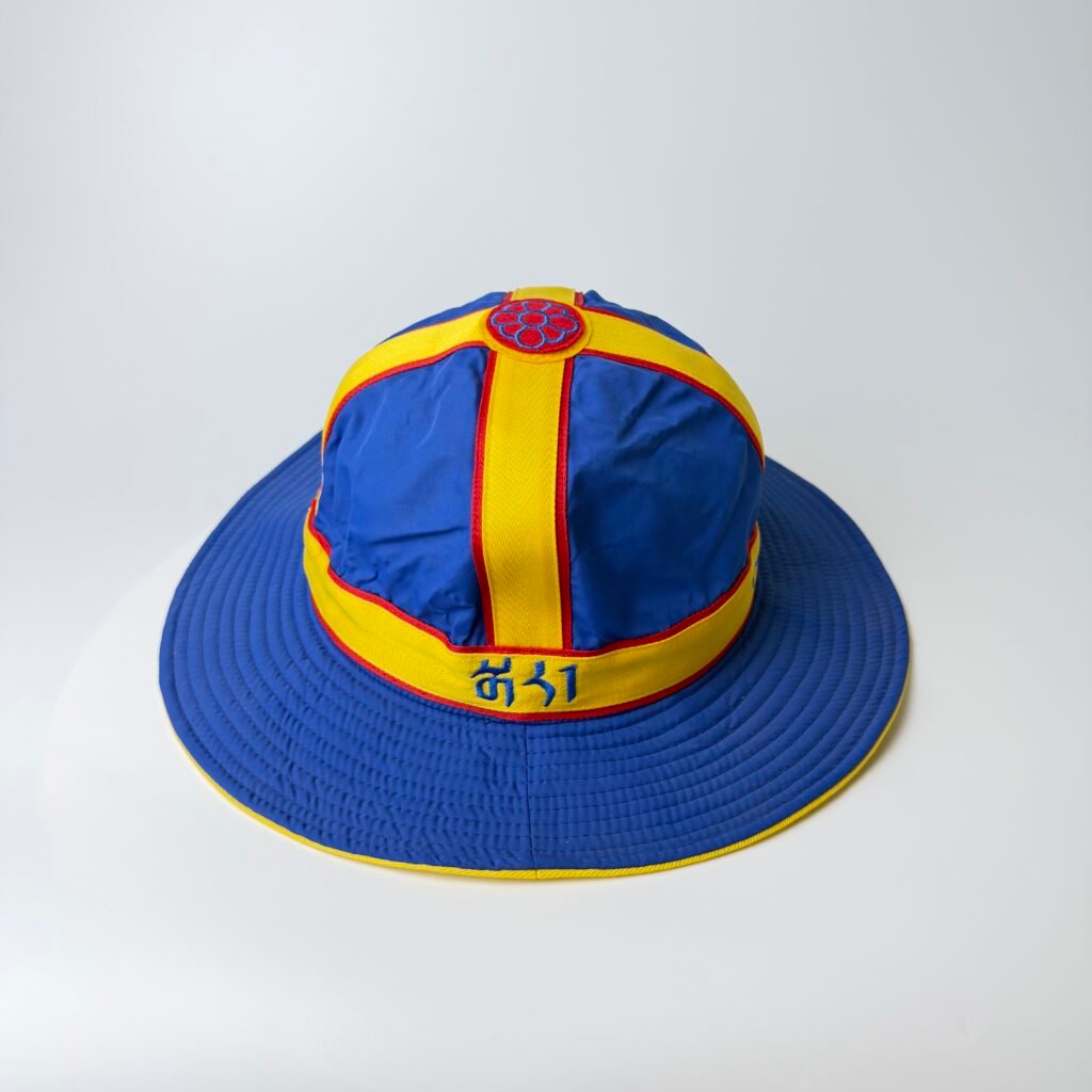 blue & yellow color block vintage bucket hat, breathable outdoor fishing sun hat