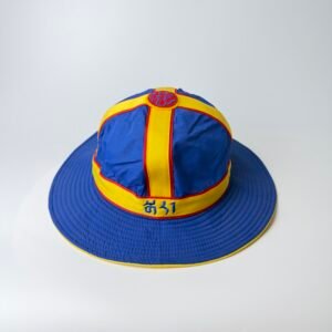 blue & yellow color block vintage bucket hat, breathable outdoor fishing sun hat